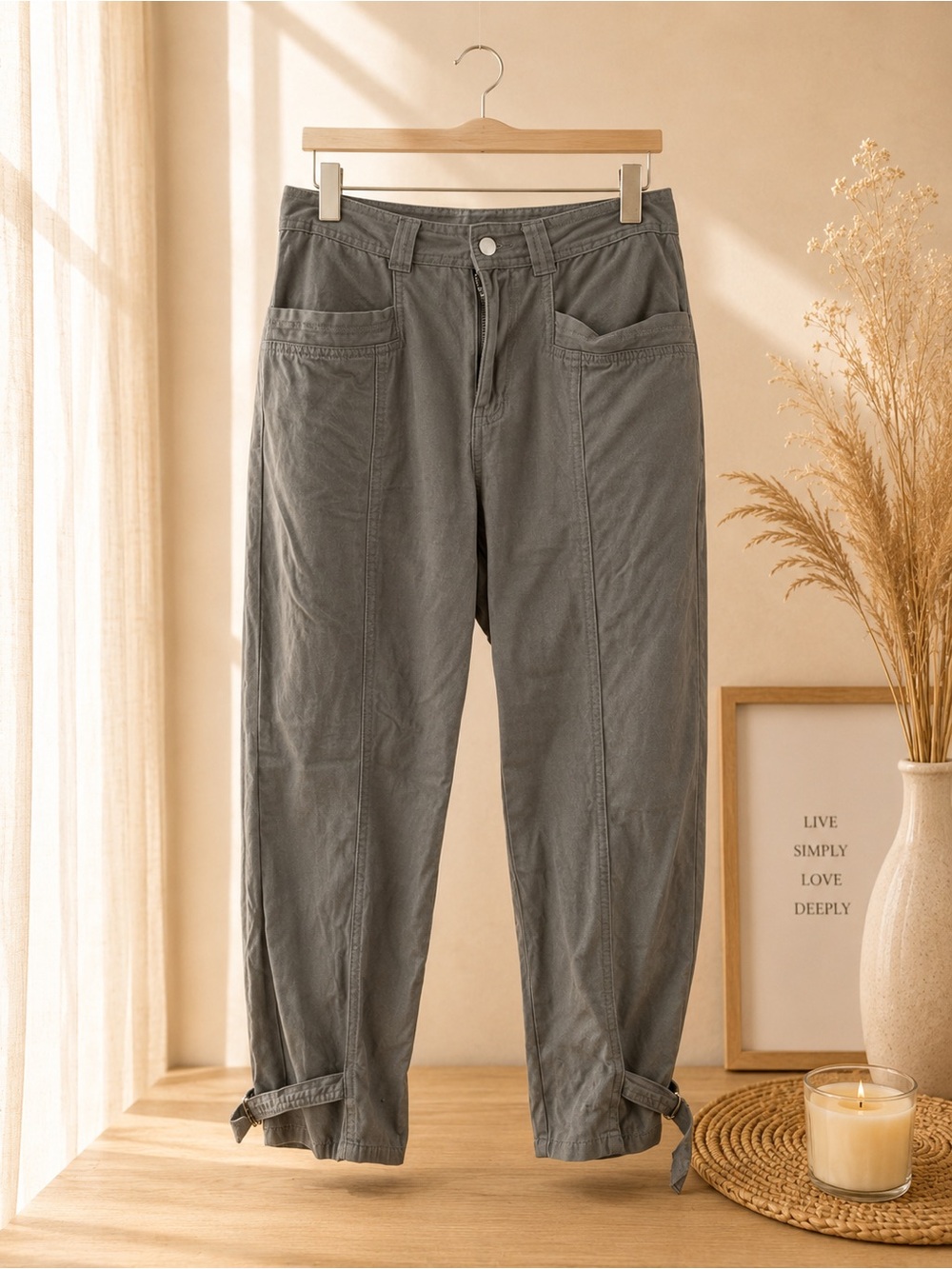 Women's Casual Ankle Cargo Pants in kaki
